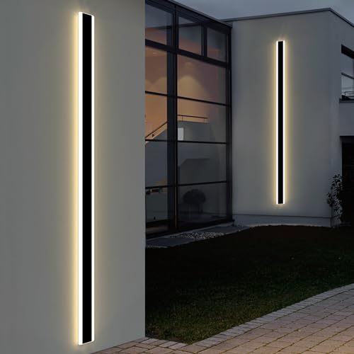 Mikeru Lange Außenwandleuchte 180cm, 3000K-Warmweiße Außenwandleuchten 60W Garten Außen LED Lichtleiste mit Netzstrom IP65 Wandmontierte Schwarze Wandleuchten für Flur, Veranda, Balkon von Mikeru