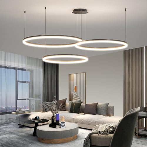 Mikeru Moderner Led Pendellampe, Wohnzimmerlampe 40+60+80cm Verstellbare Runde Pendelleuchte, 100w 3-Ring Kreisförmige Led Hängelampe Mit Memory-Funktion 10%-100% Dimmbarer Kronleuchter Kücheninsel von Mikeru