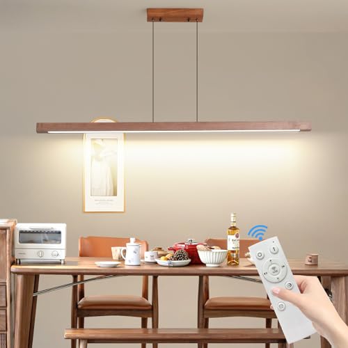 Mikeru Led Pendelleuchten Esstisch Walnuss Lineare Hängelampe Dimmbar Mit Fernbedienung, 10%-100% Pendelleuchte Einstellung Der Farbtemperatur, Für Küche Esszimmer Esszimmerlampe (Walnuss-yz, 80CM) von Mikeru
