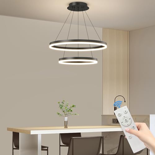 Mikeru Moderne 2-Ring runde Esszimmer-Pendelleuchte, ø20+40CM Deckenleuchte, dimmbar von 10%-100%, 3000-6000K Wohnzimmerleuchten mit Fernbedienung, Deckenbeleuchtung, Hängeleuchte für das Wohnzimmer von Mikeru