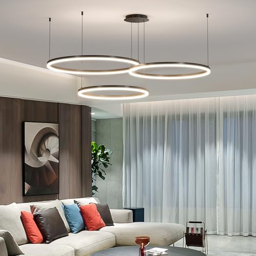 Mikeru Moderne LED-Pendelleuchte, 40CM+60CM+80CM Schwarz Höhenverstellbare Pendelleuchten Dimmbare 10%-100% Esszimmerleuchte mit Memory-Funktion & 3 Farblichter Kronleuchter für Küche Indoor von Mikeru