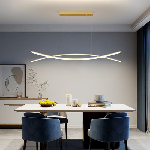 Mikeru Moderne LED Pendelleuchte 100cm, Kronleuchter Mit Memory-Funktion 3 Farbtemperaturen 3000k Warmweißes /4500k Neutrales /6000k Kaltweißes 10%-100% Dimmbare Hängelampe für Das Esszimmer von Mikeru