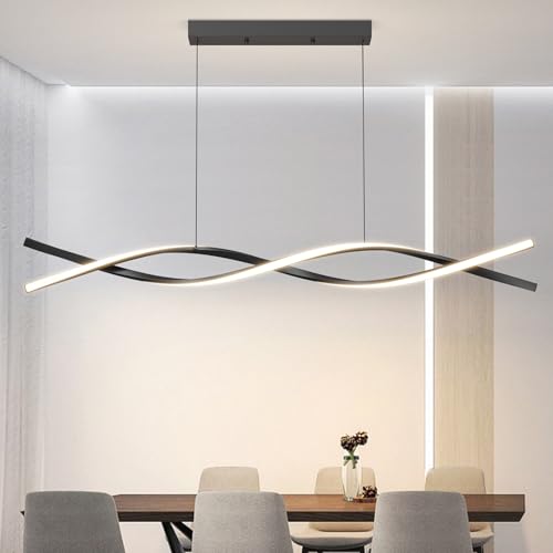 Mikeru Moderne LED-Pendelleuchte 100cm, LED Wave Hängeleuchte Esstisch Schwarzes Dimmbares Esszimmerlicht mit Fernbedienung 10% bis 100% Helligkeit Einstellbar 3000K/4500K/6500K für Küch von Mikeru