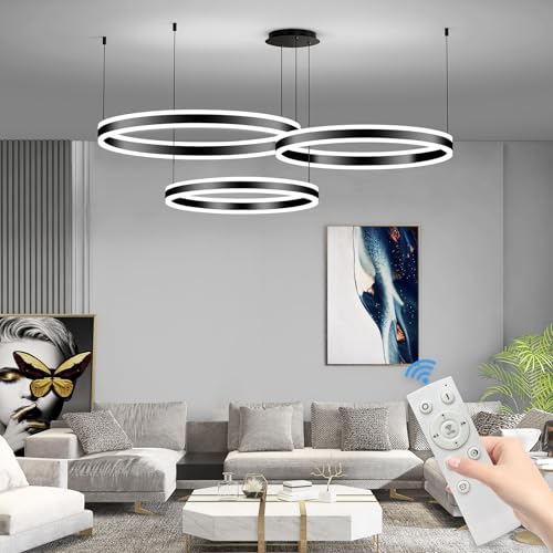 Mikeru Pendelleuchte, Wohnzimmerlampe ø40+60+80CM Runde Pendellampe, 125W 3-Ring Kreisförmige Led Hängelampe Oben und unten leuchtend Mit Memory-Funktion 10%-100% Dimmbarer Kronleuchter von Mikeru