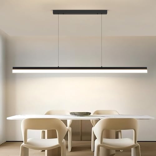 Mikeru LED Pendelleuchte esszimmer, 60W Pendelleuchte esstisch schwarz, Lineare Hängelampe küche Dimmbar mit Fernbedienung, 10%-100% Einstellung der Farbtemperatur, Esszimmerlampe, Lang 150cm von Mikeru