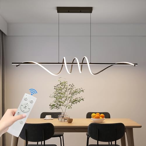 Mikeru LED Pendelleuchte esszimmer, Modernes Spirale-Design Stufenlos dimmbare Hängelampe mit Fernbedienung Memory-Funktion, Höhenverstellbare Esszimmerlampe, Für Küche, Wohnräume, 150cm Schwarz von Mikeru