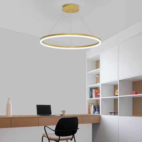 Mikeru Pendelleuchte Ring Gold, 40cm LED Dimmbare Hängeleuchte Modern Esszimmer 10% Bis 100% Runder Pendelleuchten Höhenverstellbar mit Speicherfunktion 3000k/4500k/6500k für Wohnzimmer, Küche von Mikeru