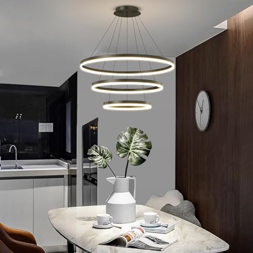 Mikeru Runde Pendelleuchten, 20+40+60CM Runder Dreifach Kronleuchter 10%-100% dimmbare Frühstücksbar Pendelleuchten mit Memory-Funktion 3000K/4500K/6500K Moderne Pendelleuchte für Insel von Mikeru