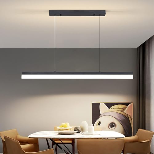 Mikeru LED Pendelleuchte esszimmer, 36W 100cm Pendelleuchte esstisch schwarz, Lineare Hängelampe küche Dimmbar mit Fernbedienung, 10%-100% Einstellung der Farbtemperatur, Esszimmerlampe von Mikeru