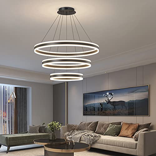 Moderne LED Rund Esstisch Kronleuchter, 3-Ring LED Dimmbar mit Fernbedienung Deckenbeleuchtung chandelier Höhenverstellbar pendelleuchte Geeignet für Esstisch, Wohnzimmer, Eingangshalle, Korridor von Mikeru