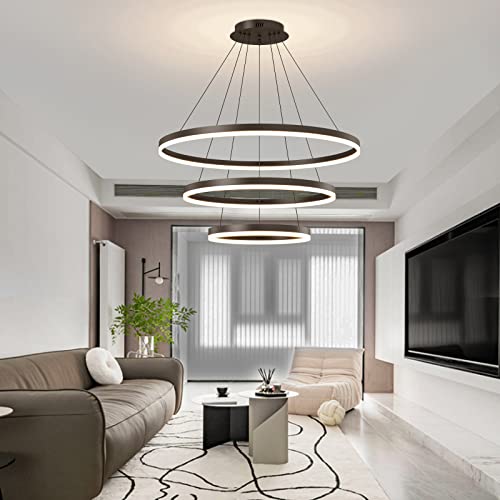 Mikeru LED Esstisch Pendelleuchte, 3-Ring Moderne Rund Kronleuchter, Dimmbar mit Fernbedienung Deckenbeleuchtung, Höhenverstellbar von 1-150cm Wohnzimmerlampe, Geeignet für Esstisch, Wohnzimmer von Mikeru
