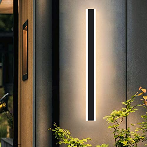 Mikeru Moderne LED Wandlampen, Außen-Patio-Wandleuchten, Indoor Wandlampe, 120cm 48W Langstreifen-Aussenlampe 3000K Schwarze Wandlicht IP65 Wasserdichte für Wohnzimmer Veranda Terrasse Garage von Mikeru