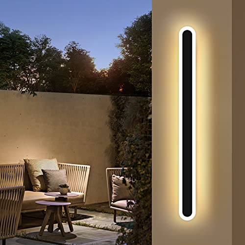 Mikeru Moderne LED Wandlampen, Außen-Patio-Wandleuchten, Indoor Wandlampe, 80cm 36W Langstreifen-Aussenlampe 3000K Schwarze Wandlicht IP65 Wasserdichte für Wohnzimmer Veranda Terrasse Garage von Mikeru