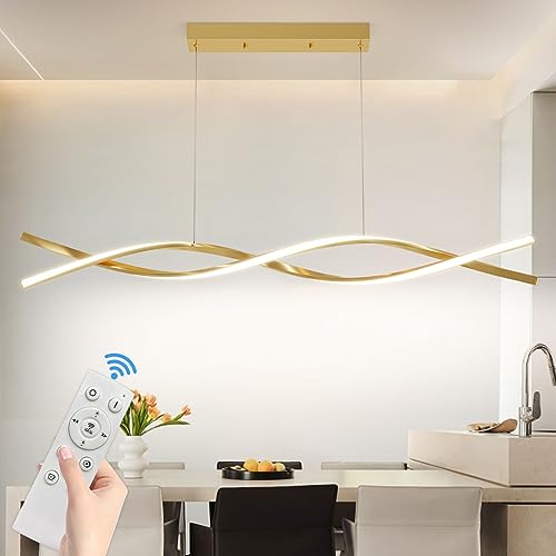 Moderne LED Pendelleuchte esszimmer, 48W Dimmbar mit Fernbedienung hängelampe esstisch, Höhenverstellb Kronleuchter Mit Speicherfunktion, für Esszimmer Wohnzimmer küchenlampe hängend 120CM von Mikeru