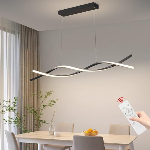 Mikeru LED Pendelleuchte esszimmer, 100cm schwarz Moderne Hängeleuchte esstisch, Lineare Hängelampe küche Dimmbar mit Fernbedienung, 10%-100% Einstellung der Farbtemperatur, Esszimmerlampe von Mikeru