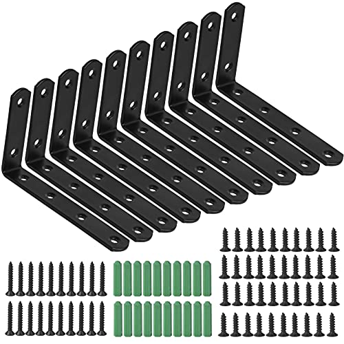 10 Stück Winkelverbinder Set, Edelstahl Winkel Klammer 90 Grad L-form Ecke Klammer, 125 mm x 75 mm Möbel Eckwinkel mit 60 Schrauben für Hölzern Regal Fenster (Schwarz) von Mikihat