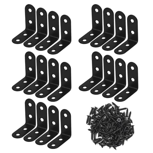 20 Stück Winkelverbinder, Winkel Klammern 40 * 40mm, Edelstahl Metall Winkelblech 90 Grad, L Form Ecke Klammer Möbel Winkel, mit 80 Screws, für Holz Möbel Tabelle Stuhl Bücherregal Schränke (Schwarz) von Mikihat