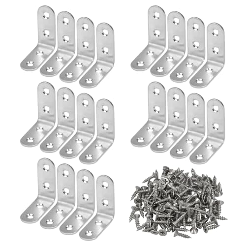 20 Stück Winkelverbinder, Winkel Klammern 40 * 40mm, Edelstahl Metall Winkelblech 90 Grad, L Form Ecke Klammer Möbel Winkel, mit 80 Screws, für Holz Möbel Tabelle Stuhl Bücherregal Schränke (Silber) von Mikihat