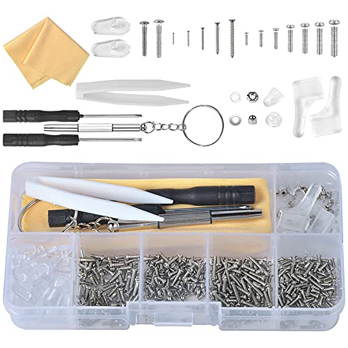 500 Stück Brillen Reparatur Set Werkzeugsatz rostfreier Stahl Schraube und Muttern mit Nasenpads Silikon Pinzette Micro Schraubendreher für Brillen Sonnenbrille Uhren Schmuck von Mikihat