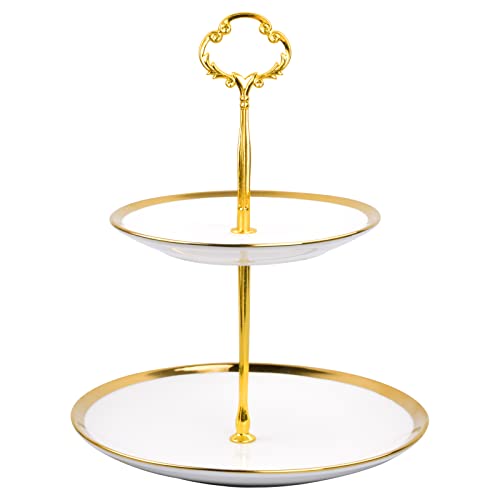 Etagere aus Porzellan, 2 Etagen Obst Etagere Tortenständer Servierständer Frühstück Buffetplatte,24.5cm Moderne Tortenetagere Cupcake Küchen Ständer Party Deko für Dessert Snacks Obst Geburtstag, Gold von Mikihat