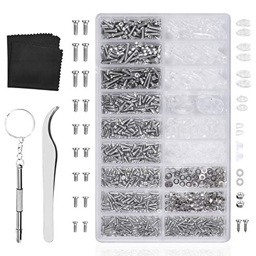 Mikihat 1000 Stücke Brillen Reparatur Kit, Micro Schrauben Reparatur Kit mit Kleine Schrauben Muttern Silikon Nasenpads Pinzette Mikro Schraubendreher Reinigungstuch für Brillen Sonnenbrillen von Mikihat