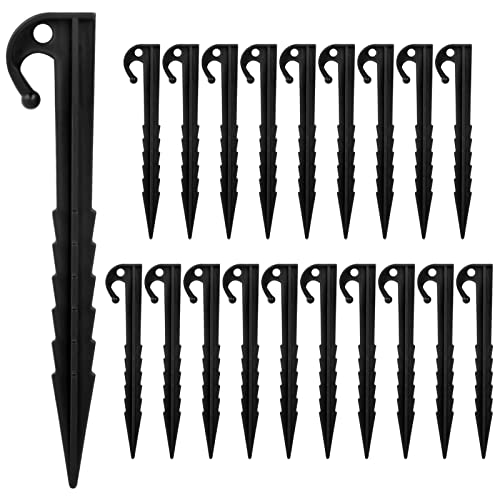 Mikihat 20 Stück Kunststoff Heringe, 14.5cm Kunststoff Zeltheringe Zeltnägel, Robuste Erdnägel Camping Erdanker Plastik, Gartenheringe Zelt Stakes, für Zelte Camping Garten und Outdoor (Schwarz) von Mikihat