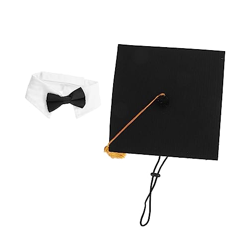 Mikikit 1 Satz Pet Doctor's Hut Fliege Set Hunde-abschlusskostüm Haustierkostüme Für Hunde Hund Brauch Mäntel Hundekappe Und -kleiderabschluss Abschlusshunde-Outfit Polyester Schwarz von Mikikit
