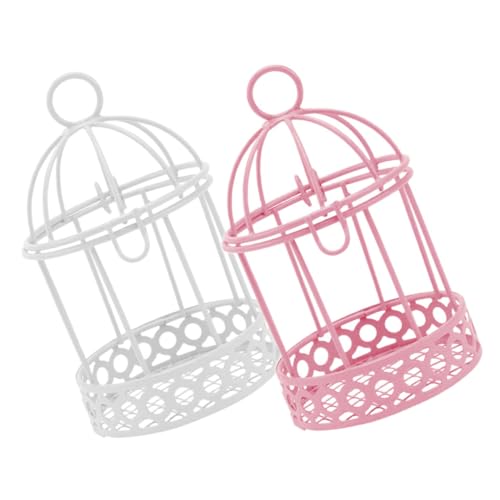 Mikikit 2 Stück Vintage Kleine Dekorative Vogelkäfige und Weiß Multifunktionale Mini Aufbewahrungskäfige mit Realistischem Design als Teelichthalter und Tischdeko für Hochzeit und Party von Mikikit