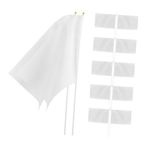 Mikikit 20 Stück Teiliges Weiße Handflaggen mit Kunststoffstab Leere Signalflaggen für Rennen DIY Graffiti Sportveranstaltungen Festival und Partydekoration Sicherheits und Signalflaggen von Mikikit