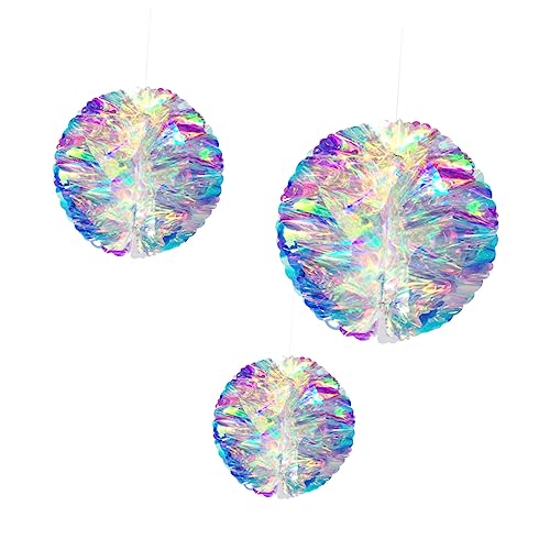Mikikit 3 Stück Teiliges Bunte Wabenball Hängedekoration Farbenfrohe Honeycomb Kugeln für Hochzeitsfeier Party Deko Innen Außen Festliche Ornamente von Mikikit