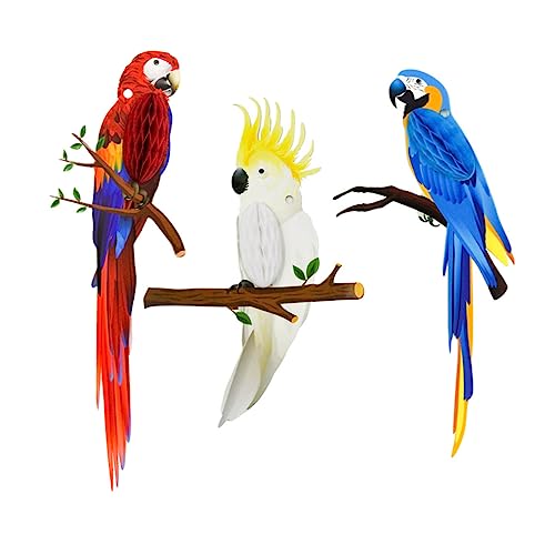 Mikikit 3stücke Hawaiianische Vögel Waben Papageienhänge Dekoration Geburtstagsgeschenk Tropische Partyhänge Dekorationen von Mikikit