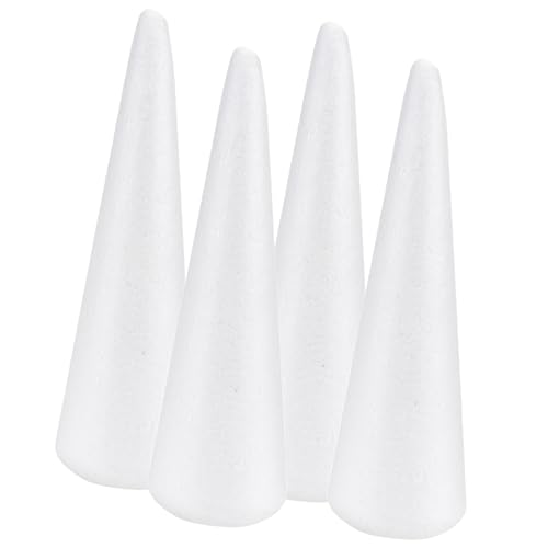 Mikikit 4 Stück Weiße Polystyrol Schaumstoffkegel Stabile Bastelkegel für DIY Dekoration Vielseitige Kunsthandwerk Materialien für Schule Hochzeit Weihnachten und Partygestaltung von Mikikit