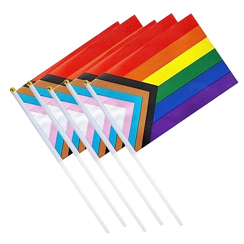 Mikikit 5 Stück Teiliges Regenbogen Handfahnen mit Kunststoffstab Langlebige Polyesterfahnen Leichte Pride Flaggen für Lgbtq Partys Bunte Dekoration für Innen und Außen von Mikikit