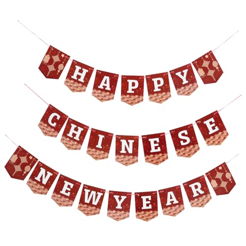 Mikikit Happy Chinese Year Banner Neujahrsdeko Party Wimpelkette mit Festlichem Design für Chinesisches Neujahrsfest und Feierlichkeiten Einfach Aufzuhängen und Stimmungsvolle Dekoration von Mikikit