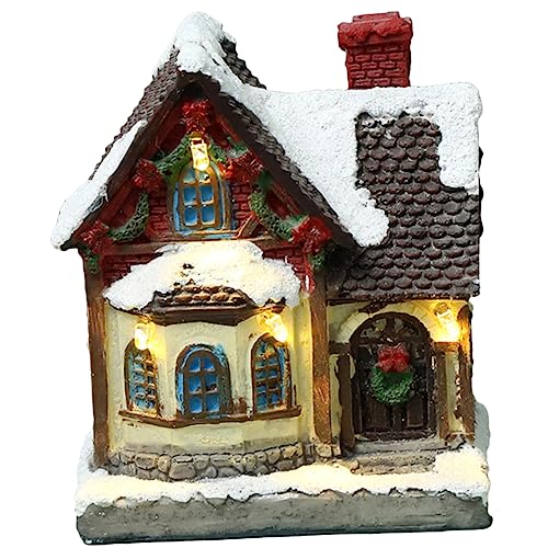 Mikikit LED Weihnachtsdeko Leuchtendes Haus aus Resin Langlebige Tischdekoration Minimalistisches Design Warmes für Wohnzimmer Party Schlafzimmer Festliche von Mikikit