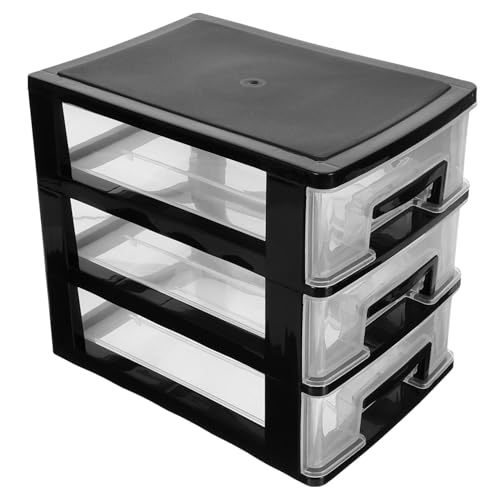 Mikikit DREI-Schichten Plastik Schubladenaufbewahrung Schrank Tragbarer Organizer Für Schreibtisch Und Wohnräume Multifunktionale Transparente Aufbewahrungsbox Schwarz Transparent von Mikikit
