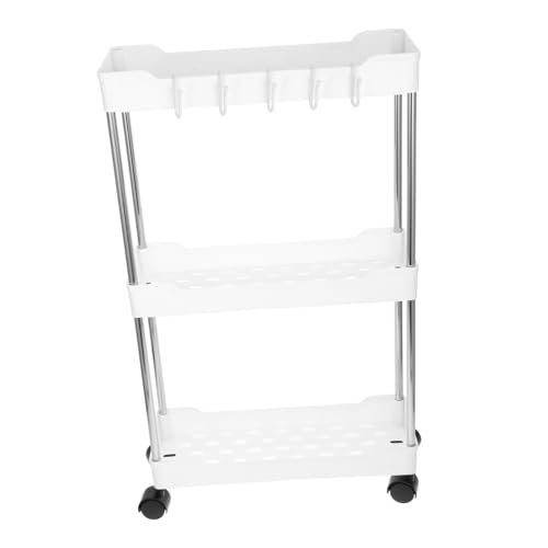Mikikit Multifunktionaler Lagiger Aufbewahrungswagen mit Schmaler Freistehender Mehrschicht Trolley aus Langlebigem PP Stabiler Beistellwagen für Bad Küche Büro Platzsparender Rollwagen von Mikikit
