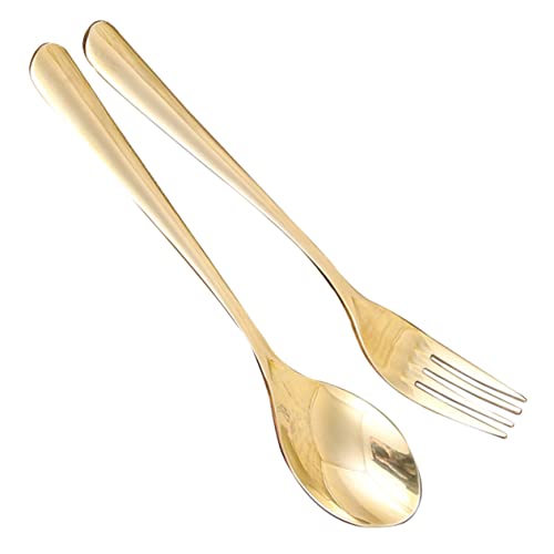 Mikikit Western Besteckset Teilig aus Messing mit Langem Griff Löffel und für Restaurant und Zuhause Modernes Design Glänzend Robust und Spülmaschinenfest Geeignet für Erwachsene von Mikikit