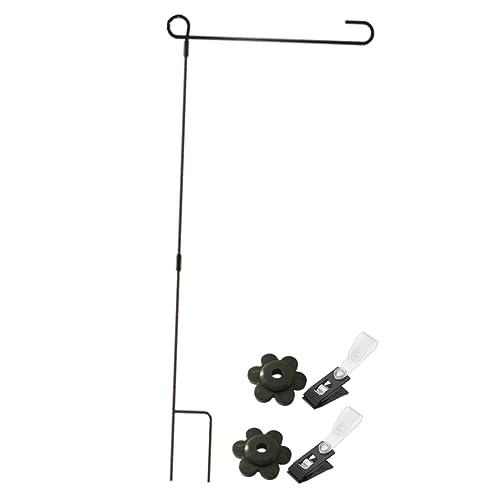 Mikikit Wetterfester Gartenfahnenhalter aus Robustem Eisen mit Clip und Stopper Stabiler Fahnenmastständer für Outdoor Gartenflaggen Einfache Erdverankerung für Partys und Dekoration von Mikikit