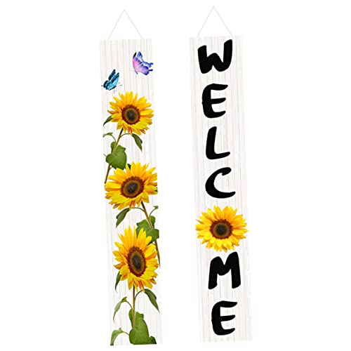 Mikikit Willkommen Frühling Sonnenblumen Veranda Banner Frühlings Dekorationen Polyester Leicht Outdoor Türschild von Mikikit