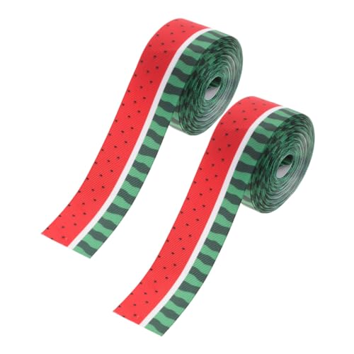 Mikinona 2 Rollen Wassermelonen Ripsband mit Drahtkante Polyesterband für Basteln Grosgrain Struktur Sommer Obst Motiv Vielseitiges Geschenkband für Haarschleifen Kränze DIY Dekoration von Mikinona