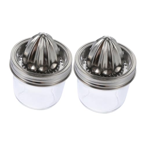 Mikinona 2 Stück Edelstahl Zitruspresse Handlicher Manueller Saftentsafter für Orangen und Zitronen mit Stilvollem Einmachglas design Langlebiger Deckel für Frischen Saft Zuhause von Mikinona
