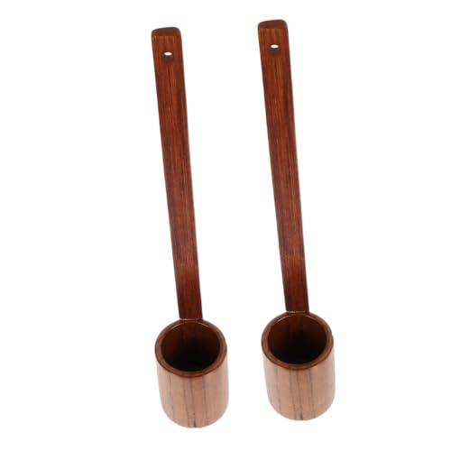 Mikinona 2 Stück Teiliges Vintage Holz Weinlöffel mit Flachem Boden Langem Griff als Bierlöffel Öl und Essigportionierer für Küche und Bar Natürliche Rustikale Holzoptik von Mikinona