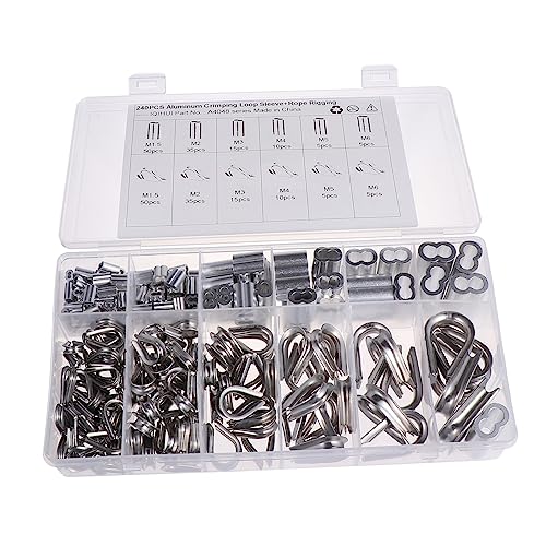Mikinona 240 Stück Teiliges Set aus Thimbles und Aluminium Loopsleeves für Drahtseil Kabel Hochwertige Chicken Heart Ringe zur Optimalen Seilsicherung von Mikinona