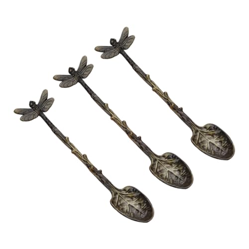 Mikinona 3 Stück Vintage Teiliges Dessertlöffel aus Edelstahl mit Libellen und Zweig Design Langlebig Ergonomisch Geformt Komfortabel für Kaffee Eis und Obst für Partys und Festliche von Mikinona