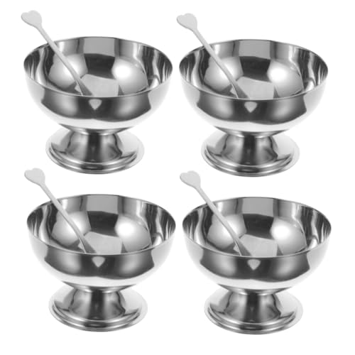 Mikinona 4 Stück Edelstahl Eisbecher Kleine Runde Dessertschalen mit Fuß Stapelbare Salatschalen für Eis Pudding Obst Snacks Rostfrei Langlebig Platzsparend für Zuhause und Partys von Mikinona
