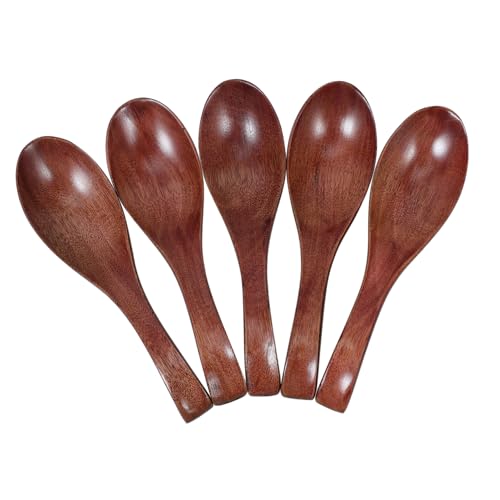 Mikinona 5 Stück Teiliges Holzlöffel Japanischer Stil Langer Griff Stabiles Holz Spülmaschinenfest Sicher und Gesund zum Servieren und Kochen von Suppe Reis und Ramen von Mikinona