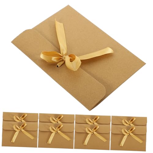 Mikinona 50 Stück Kraftpapier Umschläge Vintage Stil Kartenhalter mit Goldenem Schleifenband Einfache Verpackung Briefumschläge für Grußkarten Einladungen Gutscheine Büro und DIY Nutzung von Mikinona