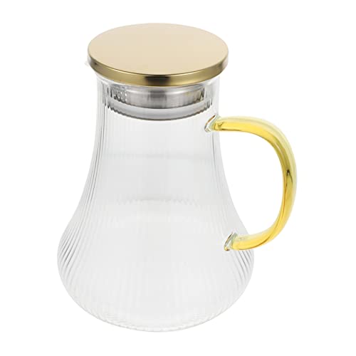 Mikinona Großes Wasserkrug mit Dickwandigem Transparentem Hitze und Kältebeständig Dekorativem Goldfarbenem Deckel Vielseitig Einsetzbar als Tee oder Saftkanne für Küche und Alltag von Mikinona