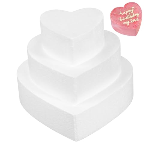 Mikinona Herz-Kuchen-attrappen Schaumstoffform Weiß Kuchenmodellierung Leichte Polystyrol-kuchenform Herz-Kuchen-attrappe von Mikinona
